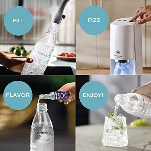 SodaStream E-TERRA Sparkling Water Maker Bundle (White), with CO2, Carbonating Bottles, and bubly Drops Flavors