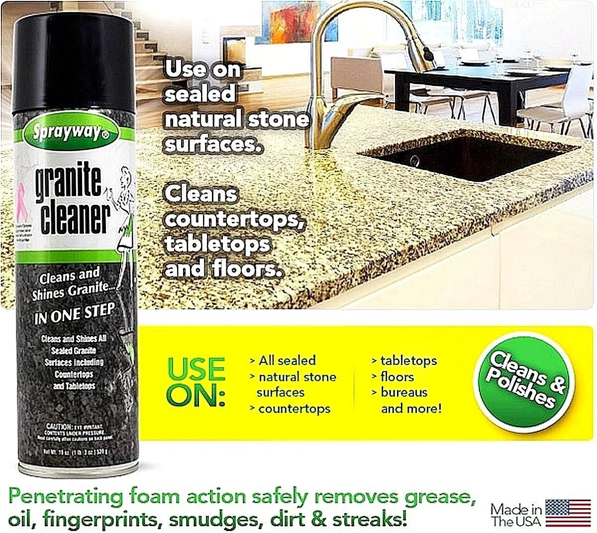 Sprayway SW702R 19 oz Aerosol Can Of Granite & Marble Cleaner & Polish - Quantity of 6