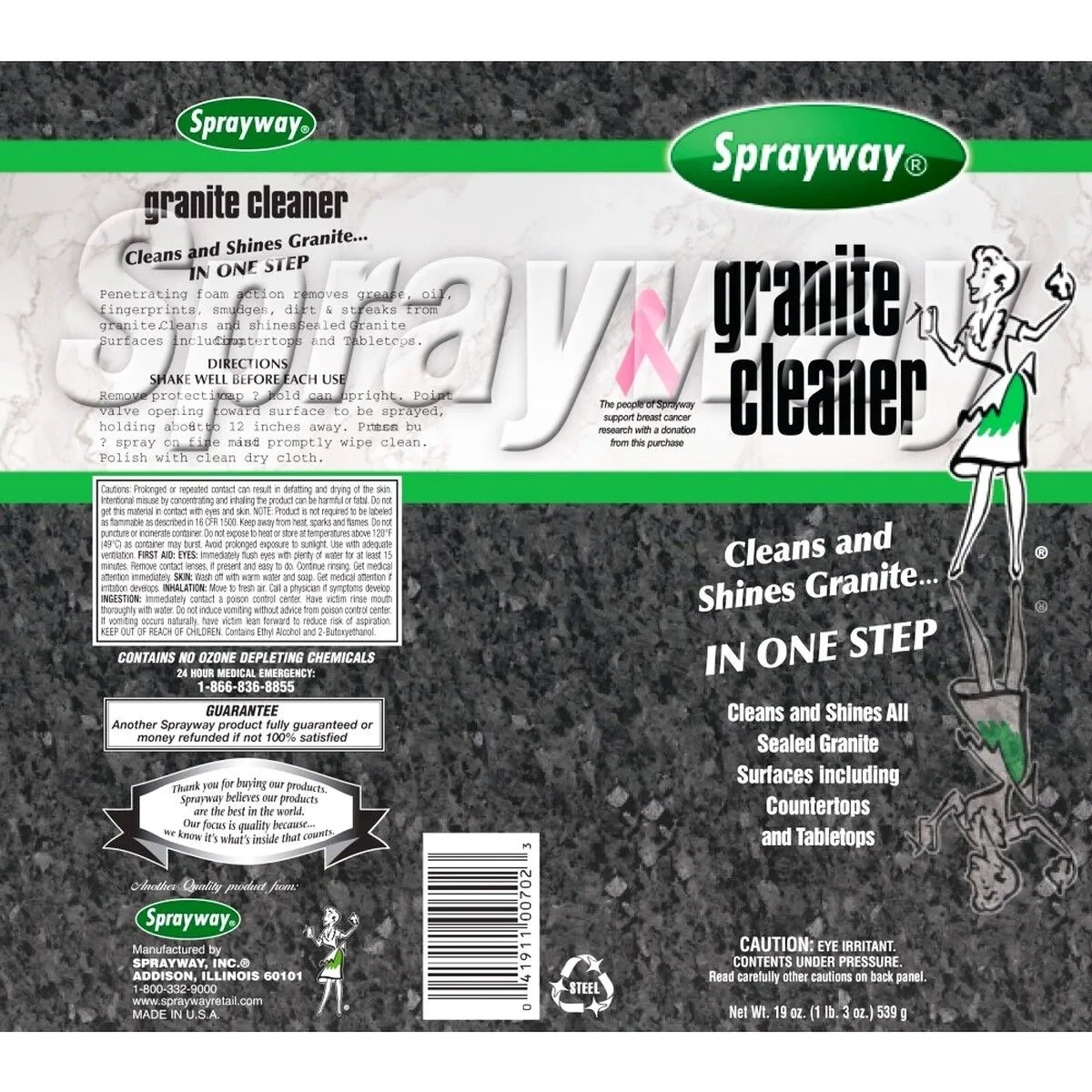 Sprayway SW702R 19 oz Aerosol Can Of Granite & Marble Cleaner & Polish - Quantity of 6