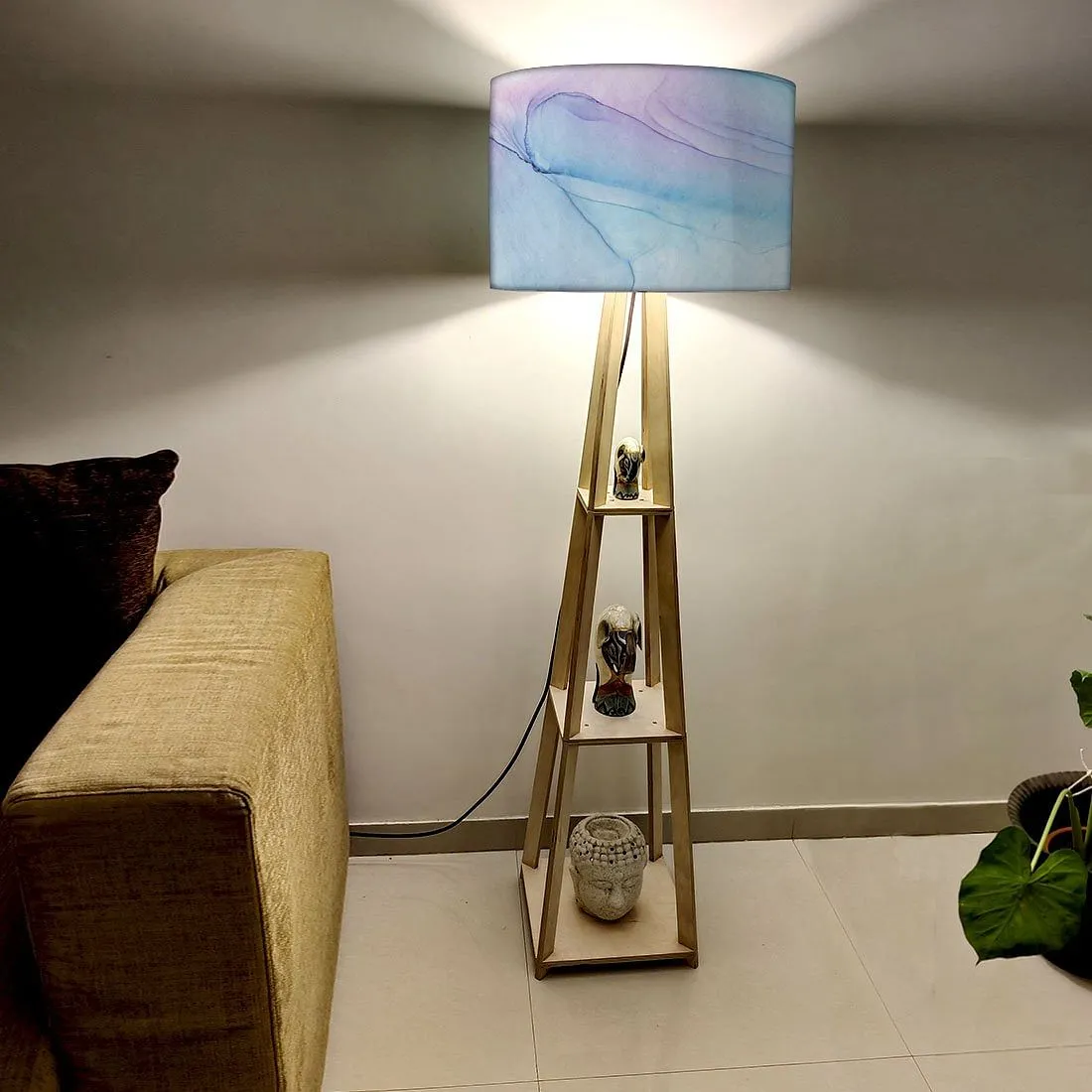 Standing Tripod Lamp  -   Orange Pink Multicolor Ink Watercolor