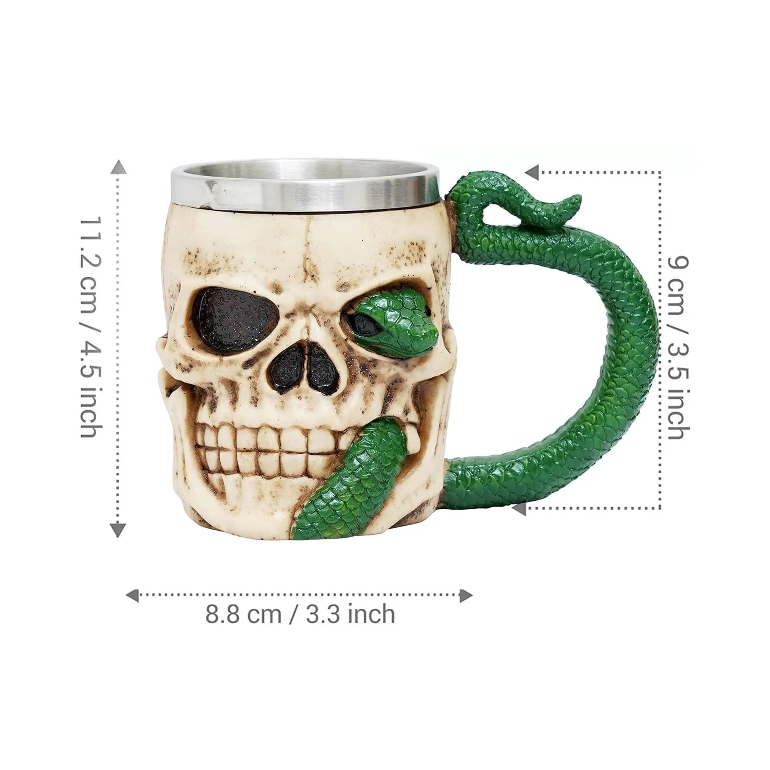 STEEL AND RESIN 3D SNAKE & SKULL MUG - PACK OF 1