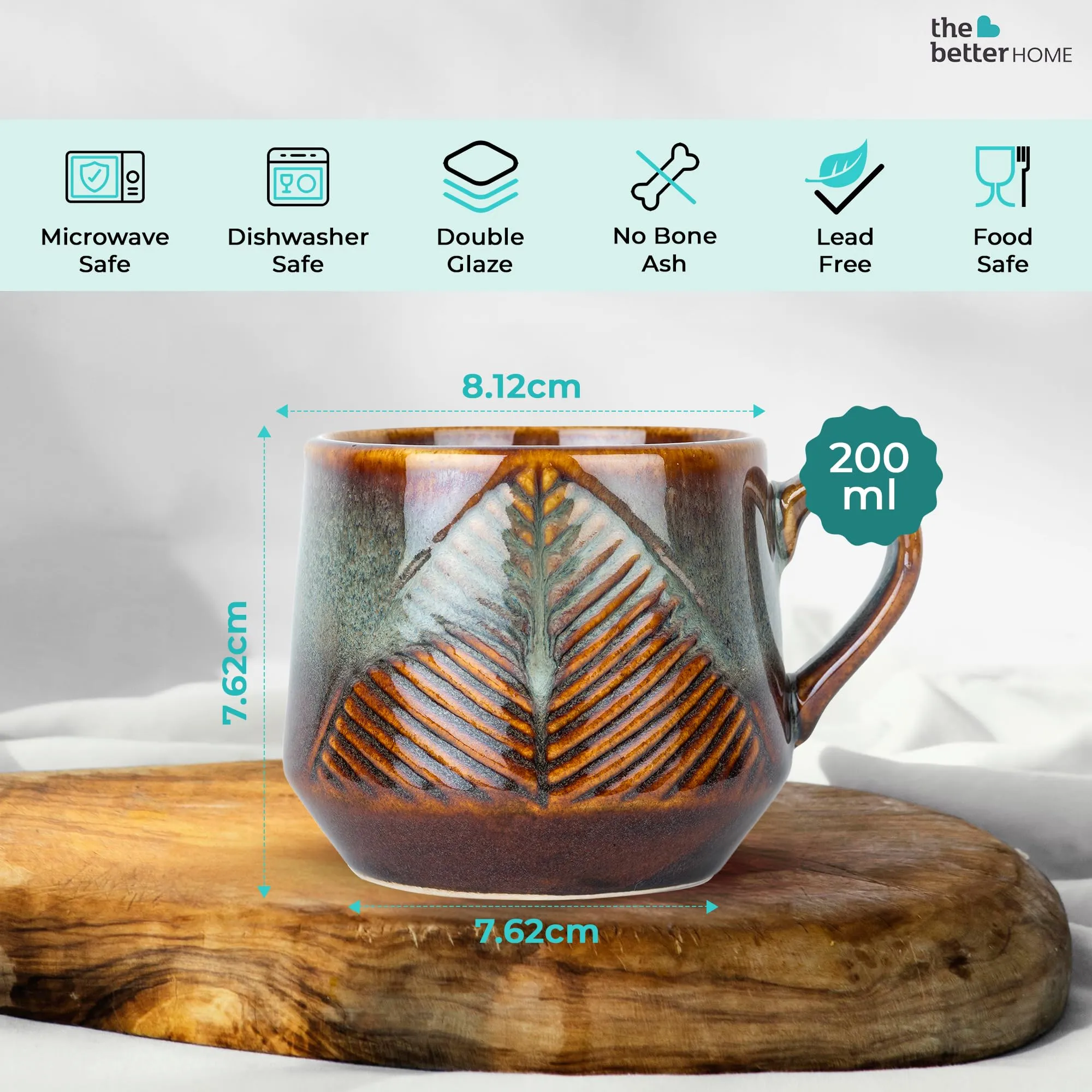 The Better Home Ceramic Tea Coffee Cup with Handles (200 ml x 12) | Microwave Safe | Scratch Resistant | Stain Proof | Glossy Finish | Gifting Set | (Pack of 12- Brown)