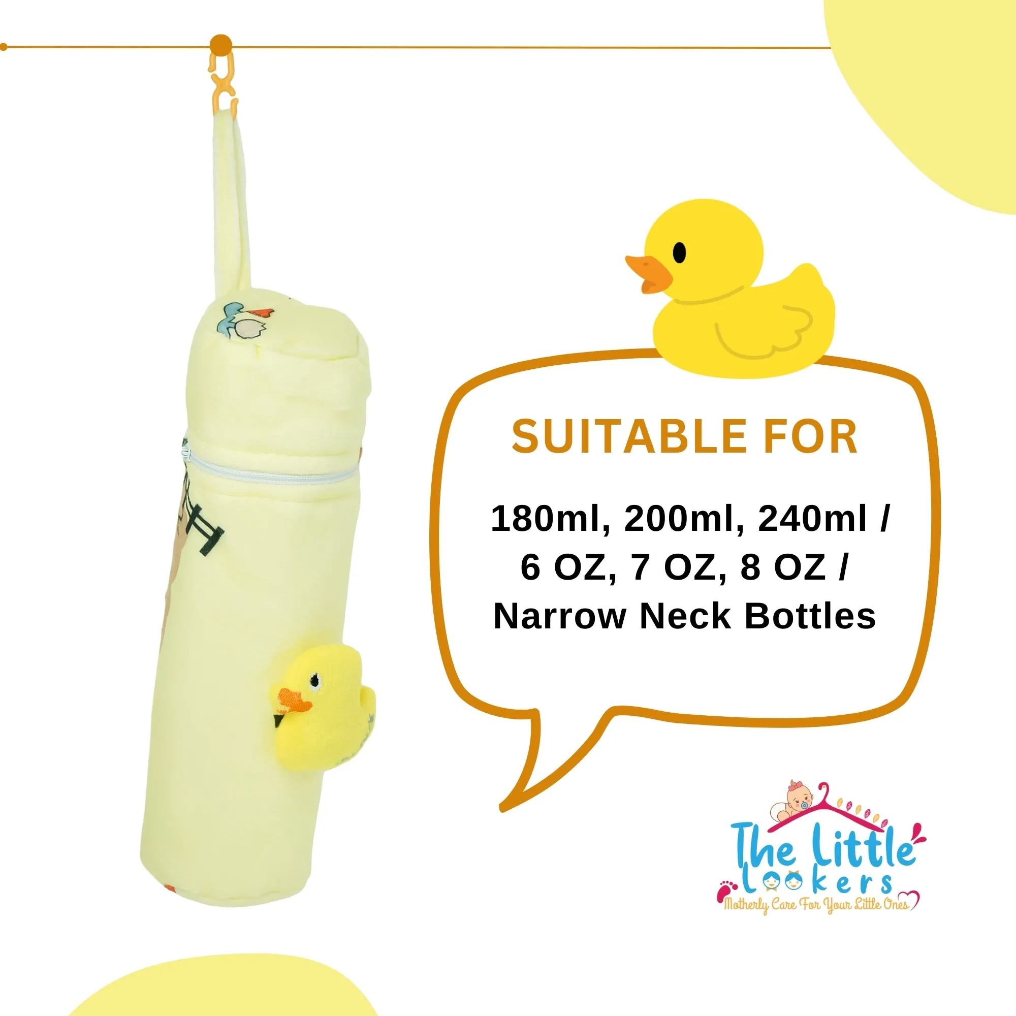 THE LITTLE LOOKERS Soft Plush Stretchable Baby Feeding Bottle Cover with Easy to Hold Strap and Zip l Feeding Bottles Cover