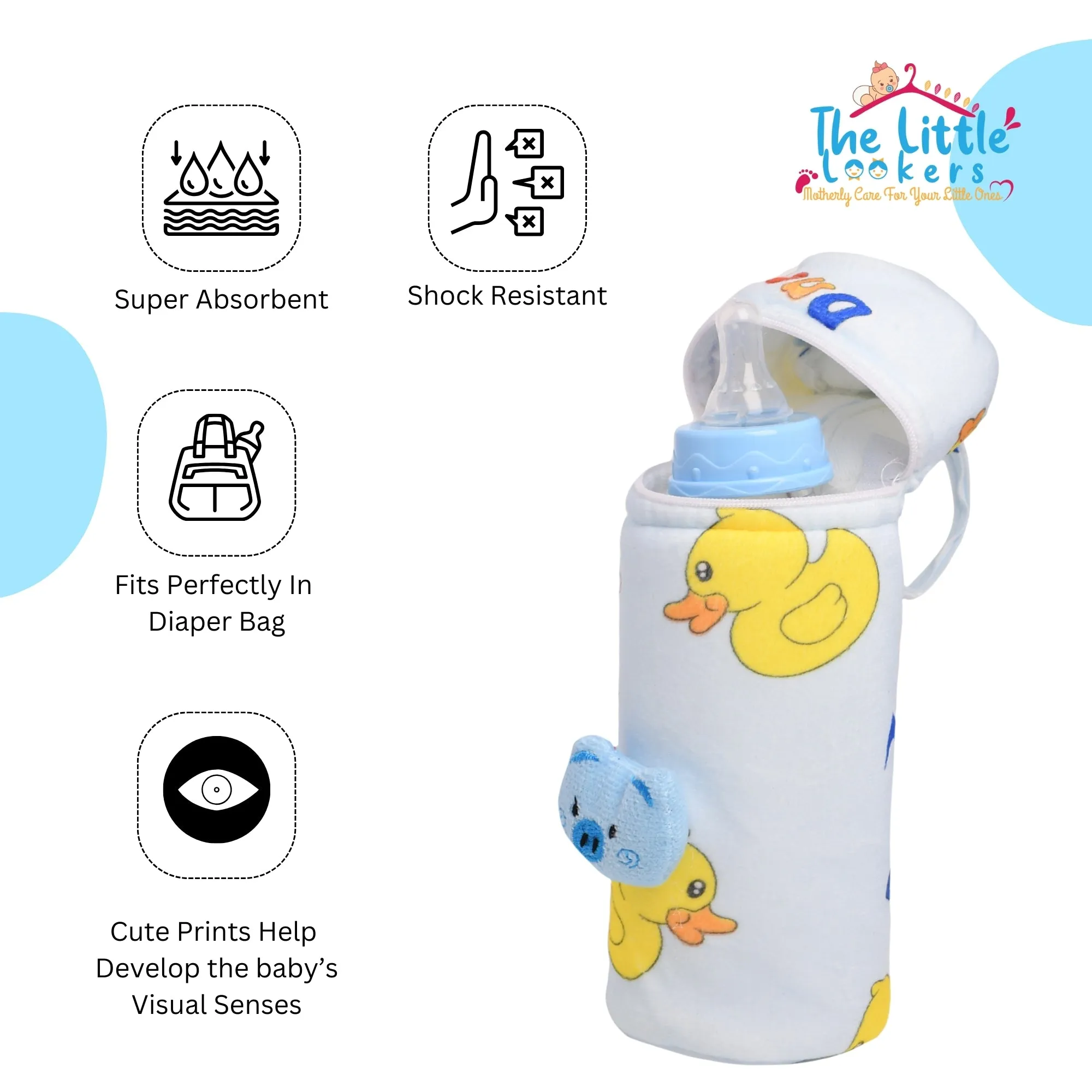 THE LITTLE LOOKERS Soft Plush Stretchable Baby Feeding Bottle Cover with Easy to Hold Strap and Zip l Feeding Bottles Cover