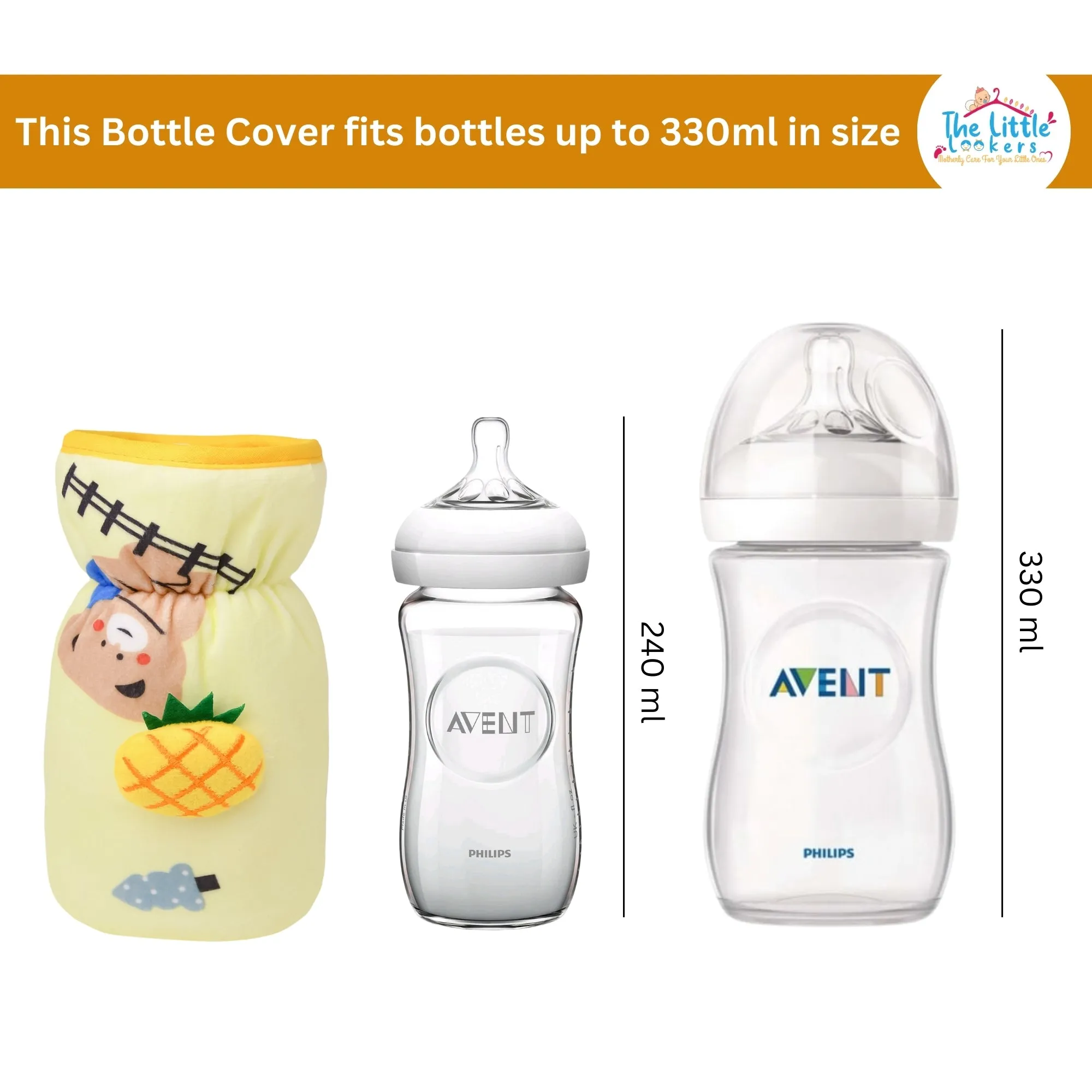 THE LITTLE LOOKERS Soft Plush Stretchable Baby Feeding Bottle Cover with Easy to Hold Strap and Zip l Feeding Bottles Cover