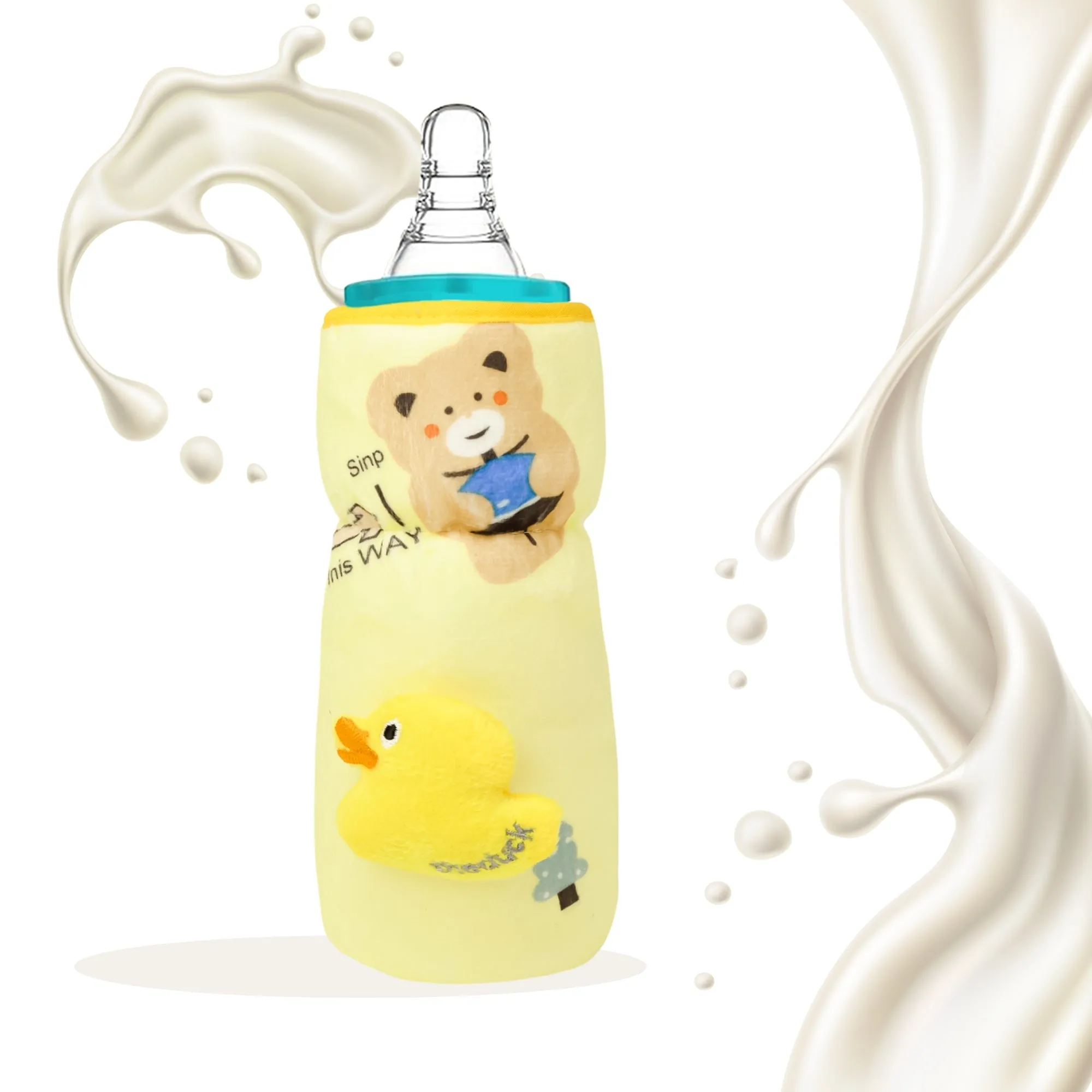 THE LITTLE LOOKERS Soft Plush Stretchable Baby Feeding Bottle Cover with Easy to Hold Strap and Zip l Feeding Bottles Cover