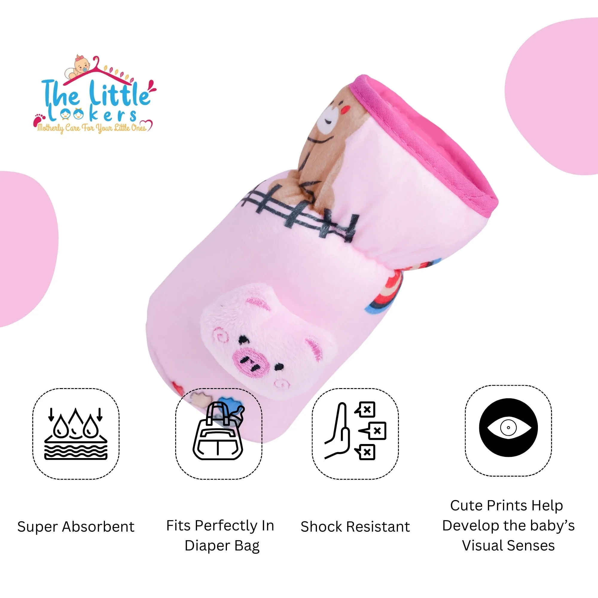 THE LITTLE LOOKERS Soft Plush Stretchable Baby Feeding Bottle Cover with Easy to Hold Strap and Zip l Feeding Bottles Cover