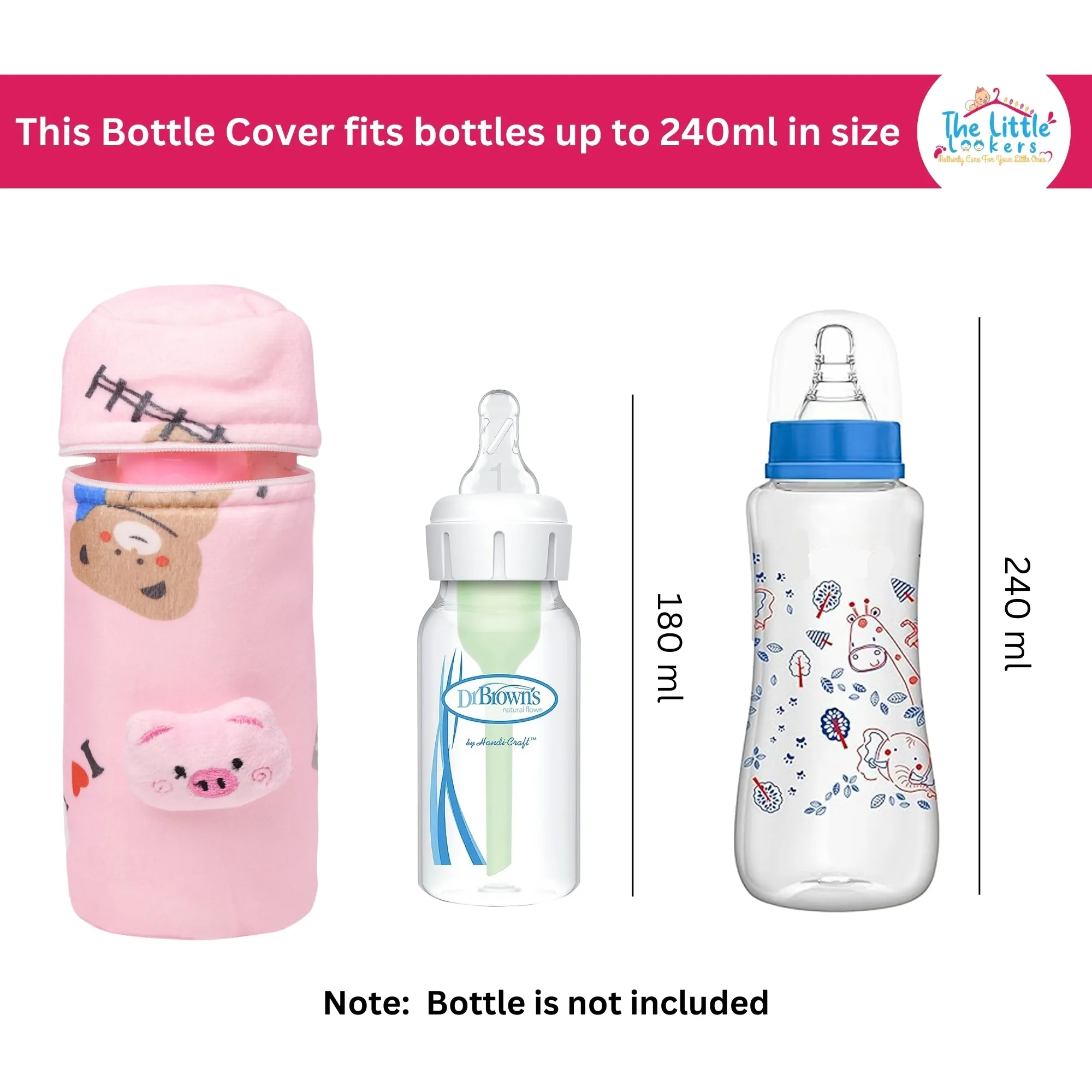 THE LITTLE LOOKERS Soft Plush Stretchable Baby Feeding Bottle Cover with Easy to Hold Strap and Zip l Feeding Bottles Cover