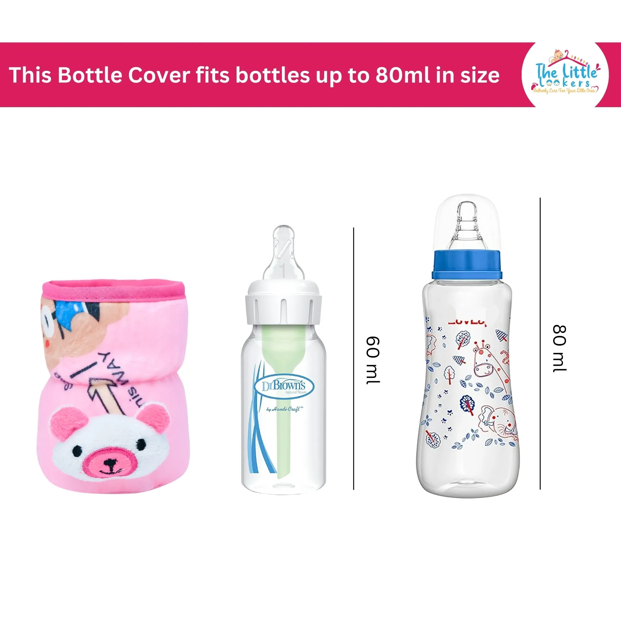 THE LITTLE LOOKERS Soft Plush Stretchable Baby Feeding Bottle Cover with Easy to Hold Strap and Zip l Feeding Bottles Cover