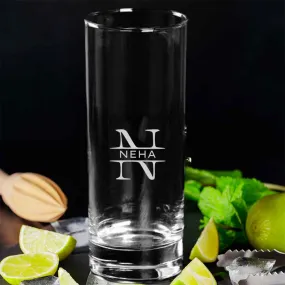 Tom Collins Glassware - Engraved Name on High Glass with Initials Monogram