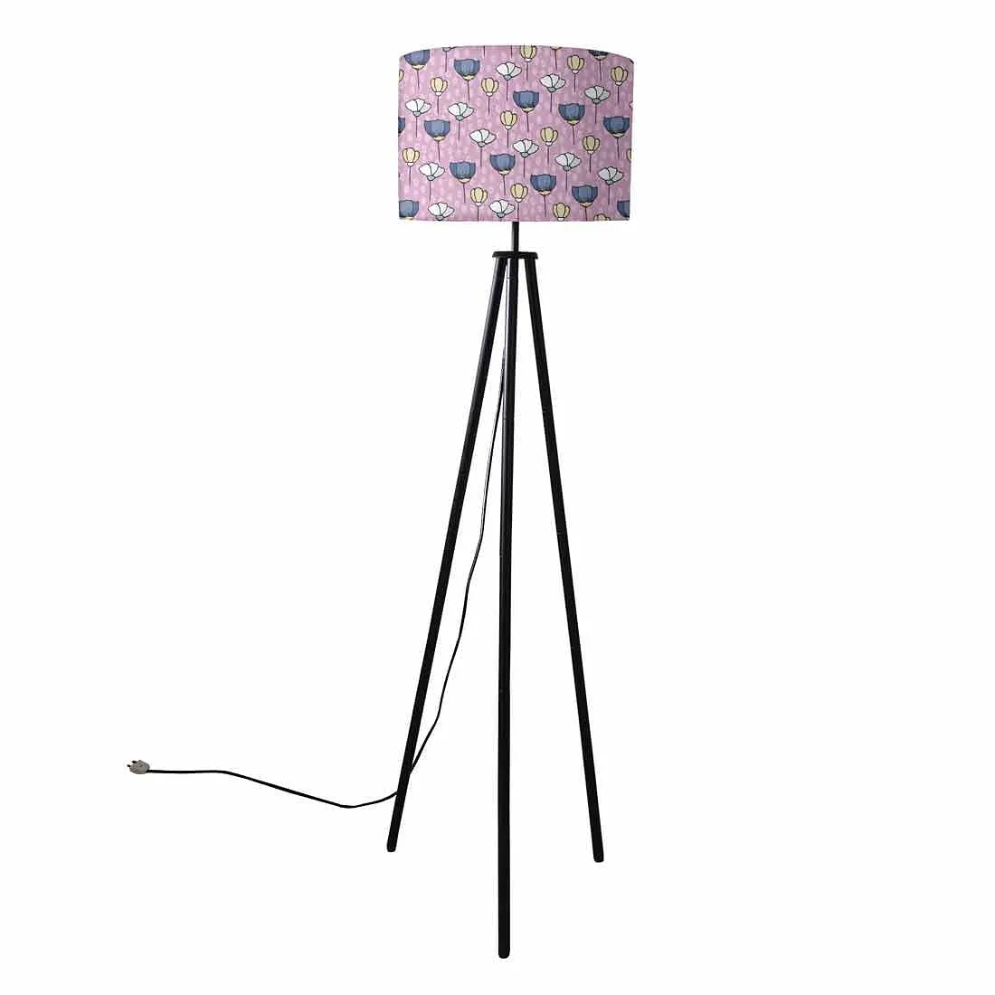 Tripod Floor Lamp Standing Light for Living Rooms -Blue And Yellow Flowers