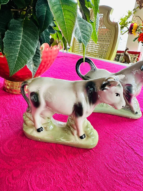 Vintage Bull Figurines Porcelain Glaze - Brazil - Pair