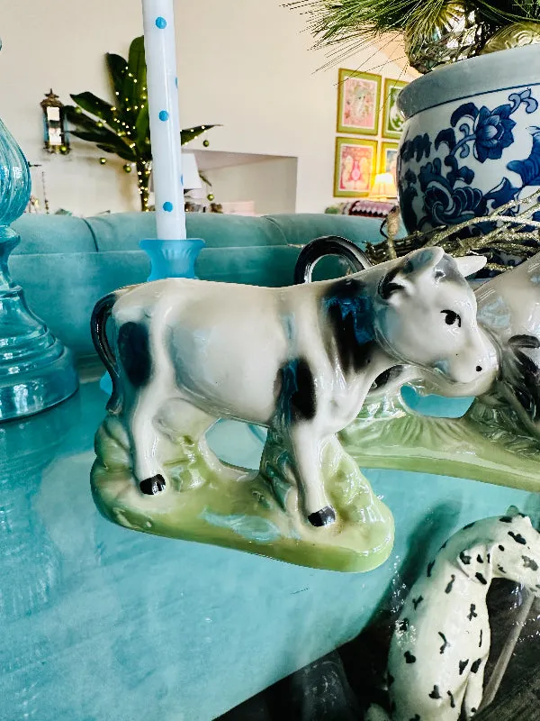 Vintage Bull Figurines Porcelain Glaze - Brazil - Pair