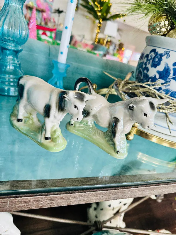 Vintage Bull Figurines Porcelain Glaze - Brazil - Pair