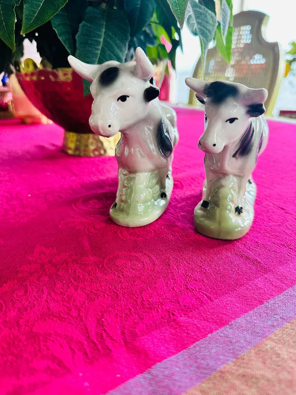 Vintage Bull Figurines Porcelain Glaze - Brazil - Pair