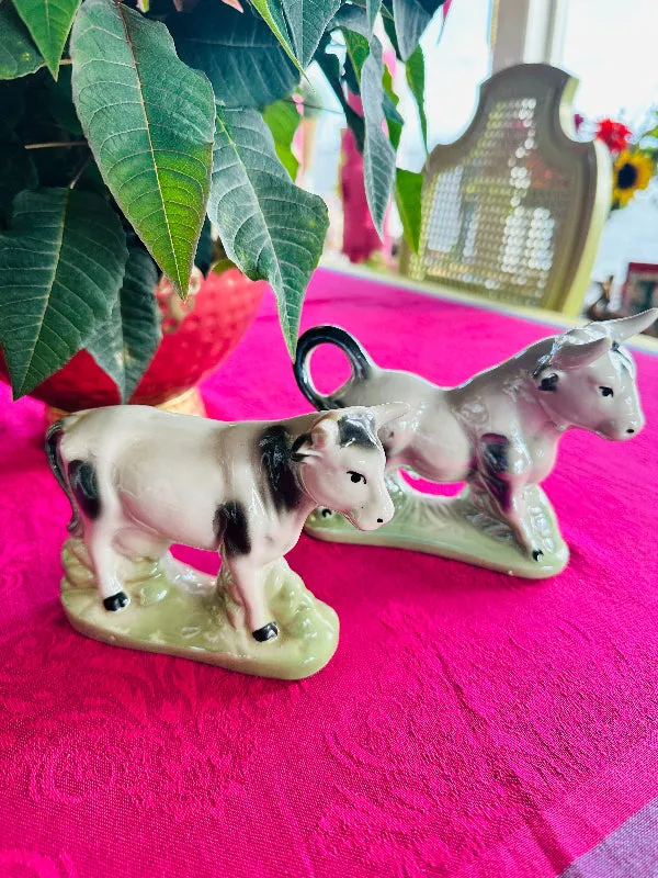 Vintage Bull Figurines Porcelain Glaze - Brazil - Pair