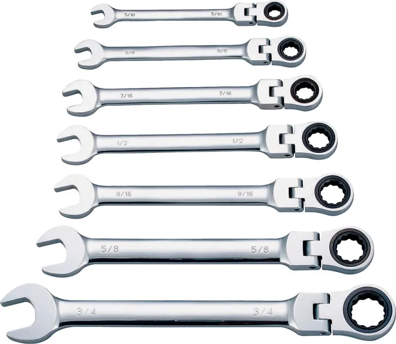 Vulcan FPG7I Wrench Set, 7-Piece, Chrome Vanadium Steel, Mirror Polish, Silver, Specifications: SAE Measurement :EA: QUANTITY: 1