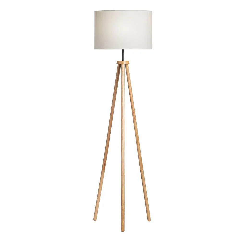 White Gold Tall Modern Mid Century Wood Tripod Floor Lamp