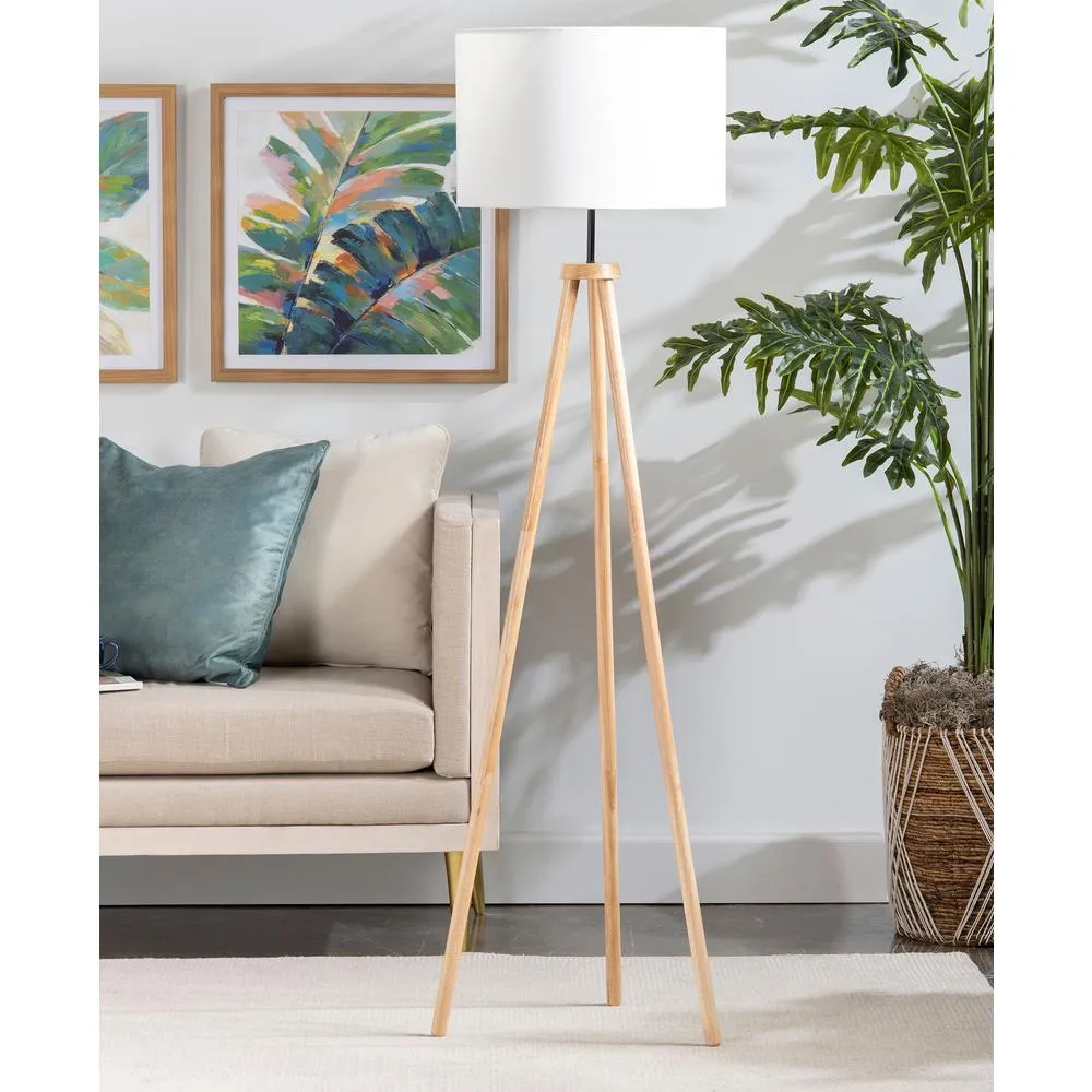 White Gold Tall Modern Mid Century Wood Tripod Floor Lamp