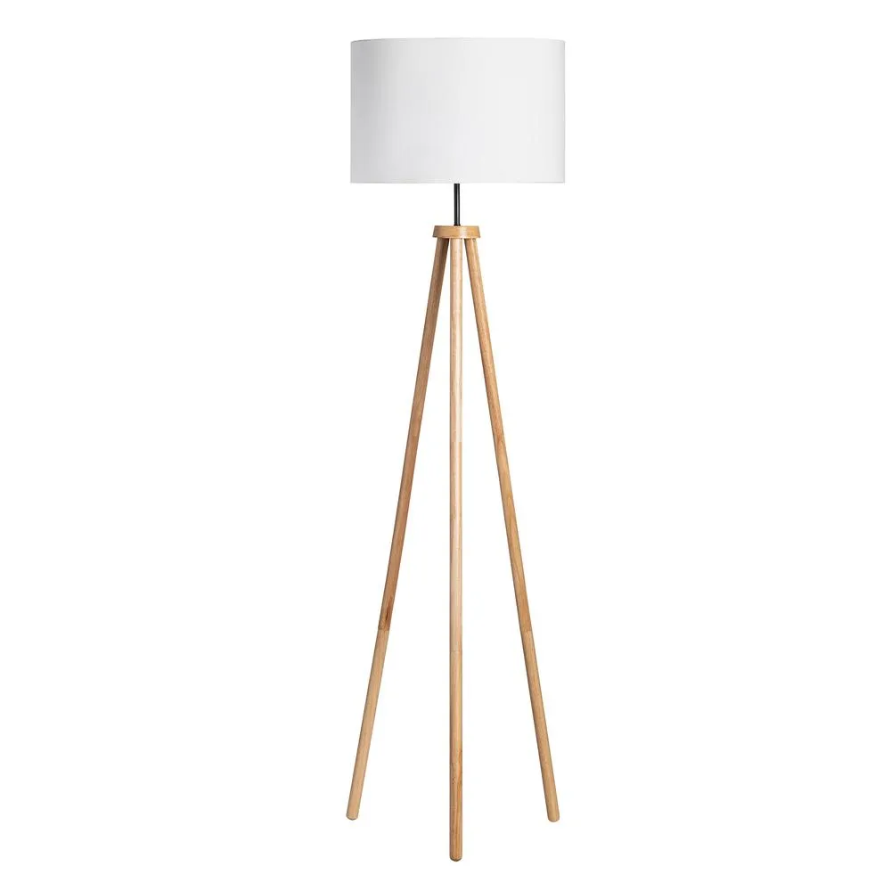 White Gold Tall Modern Mid Century Wood Tripod Floor Lamp