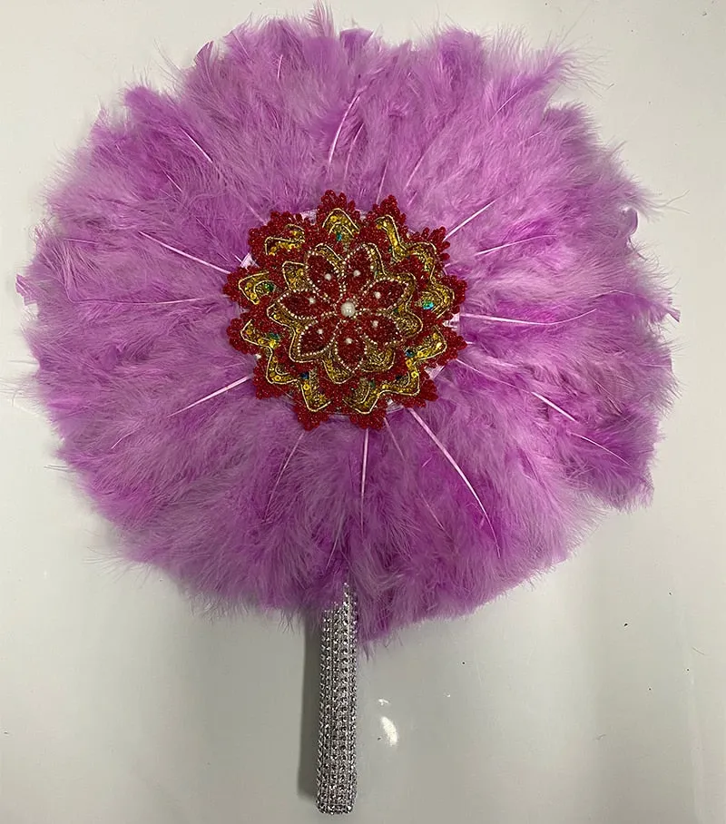 White Turkey Feather Fan and Gold Handle Nigerian Dance Brides