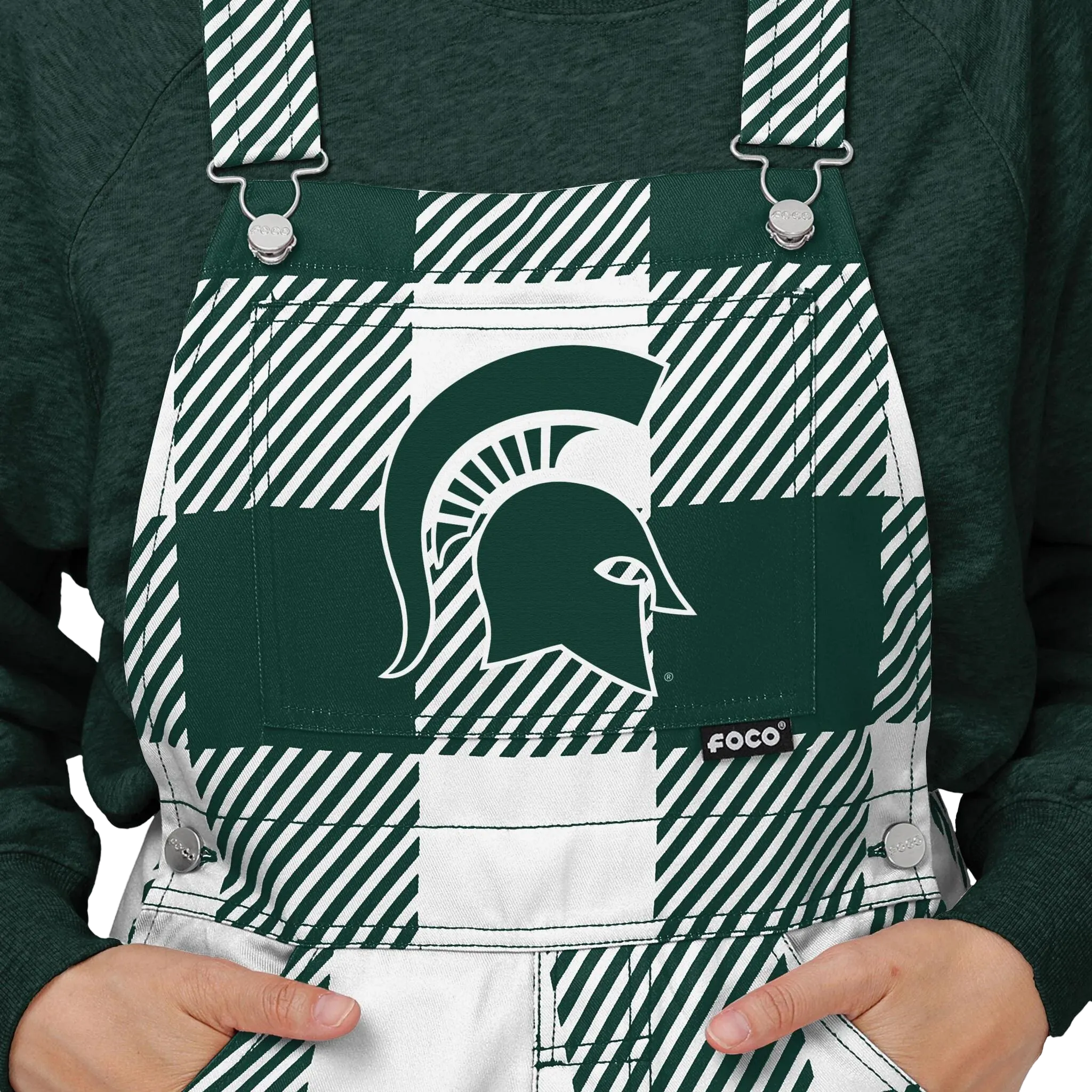 Women's Michigan State Plaid Bib Overalls