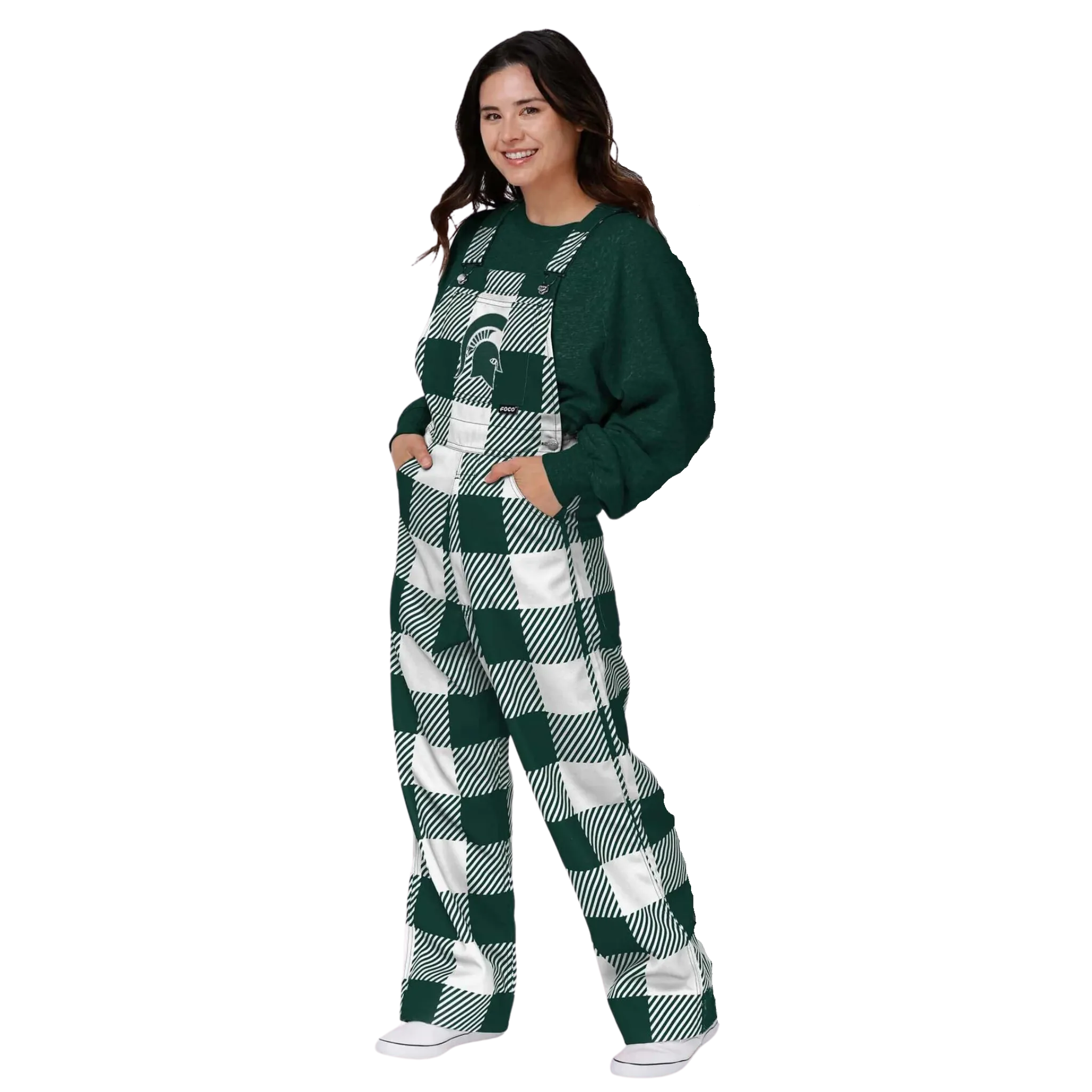 Women's Michigan State Plaid Bib Overalls