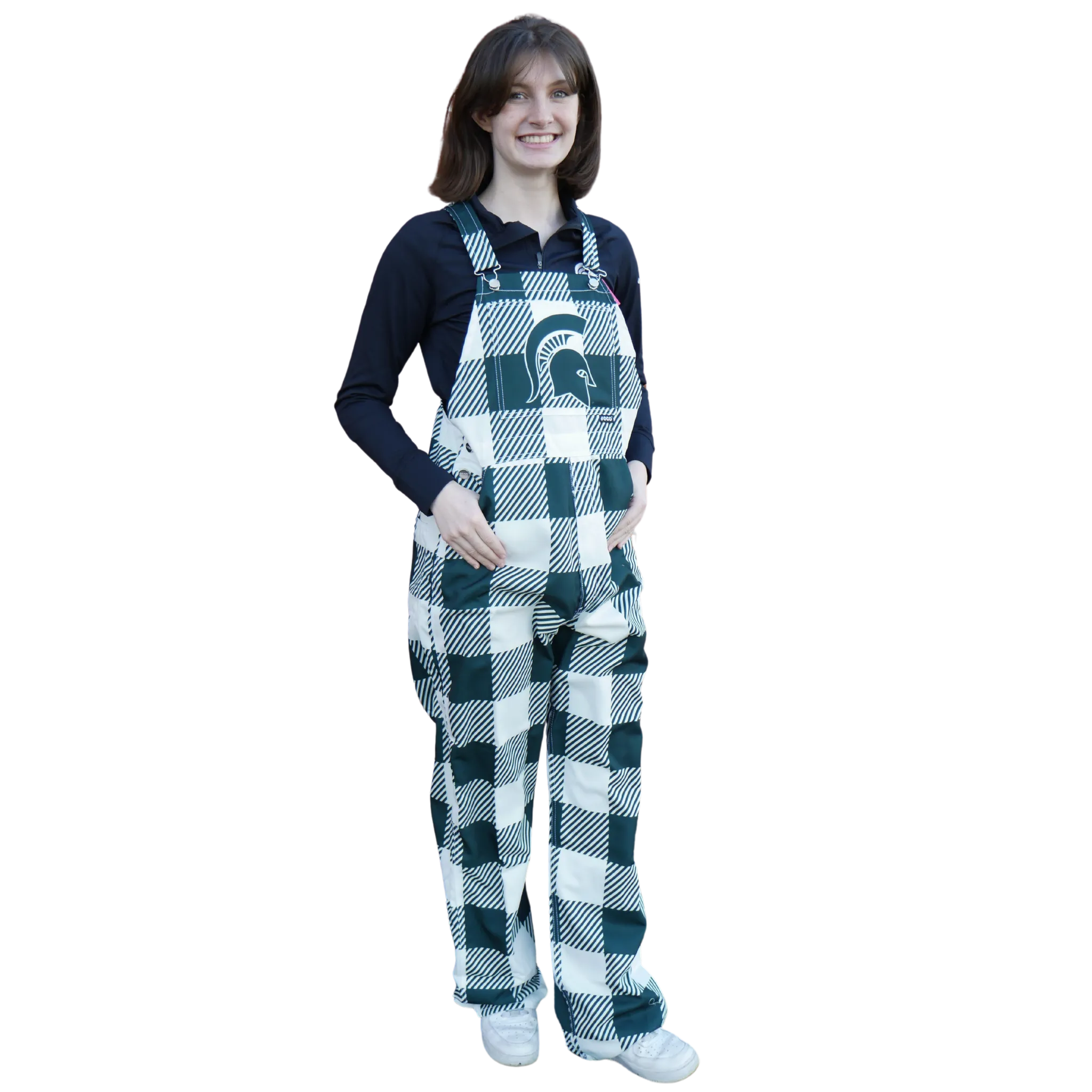 Women's Michigan State Plaid Bib Overalls