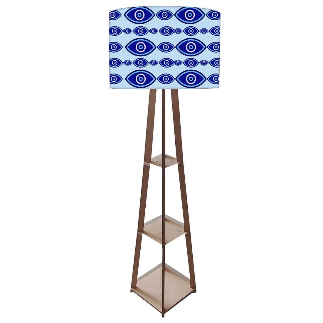 Wooden Tripod Floor Lamp with Shelf for Bedroom Living Room Decor - Evil Eye Protector