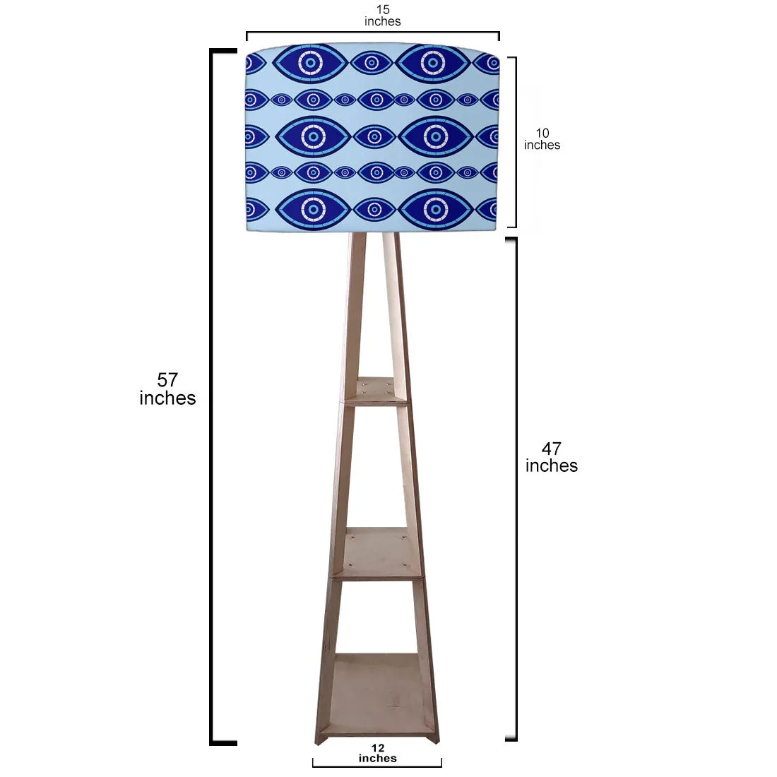 Wooden Tripod Floor Lamp with Shelf for Bedroom Living Room Decor - Evil Eye Protector