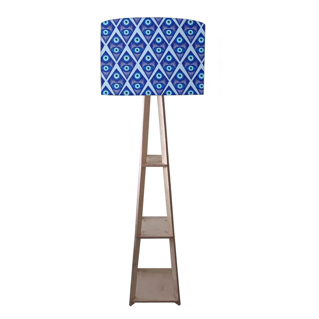 Wooden Tripod Floor Lamp with Shelf for Bedroom Living Room Decor - Evil Eye Protector