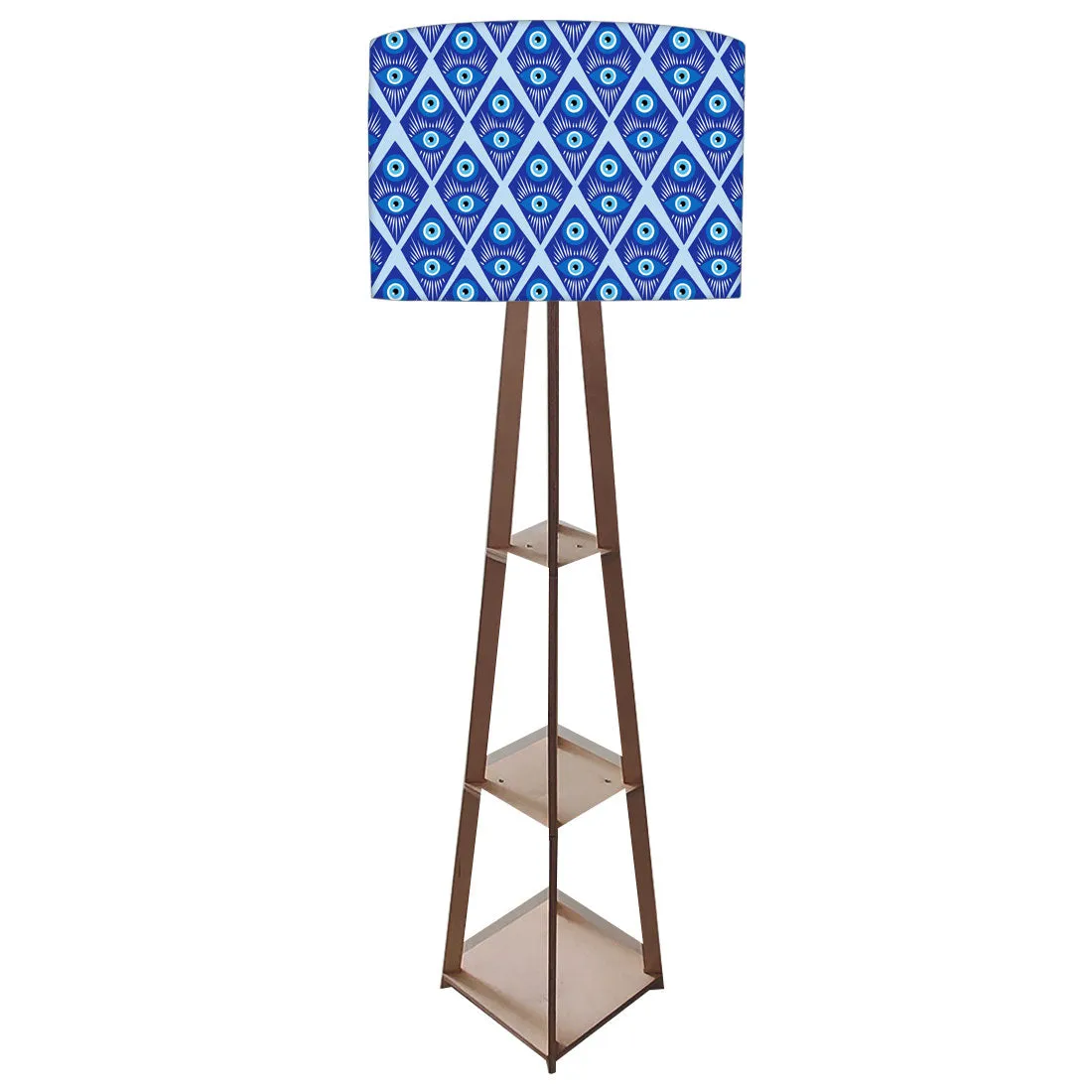 Wooden Tripod Floor Lamp with Shelf for Bedroom Living Room Decor - Evil Eye Protector