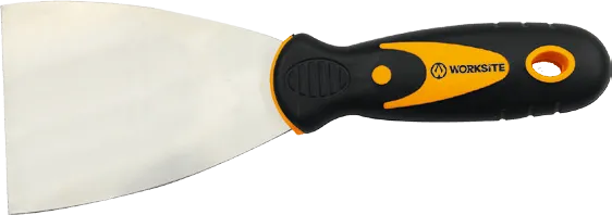 Worksite Putty Knife 3 inch (75mm) Material: Stainless Steel, surface mirror Chrome, Rust-Proof; the handle material: PP TPR, dipped twice. WT3139