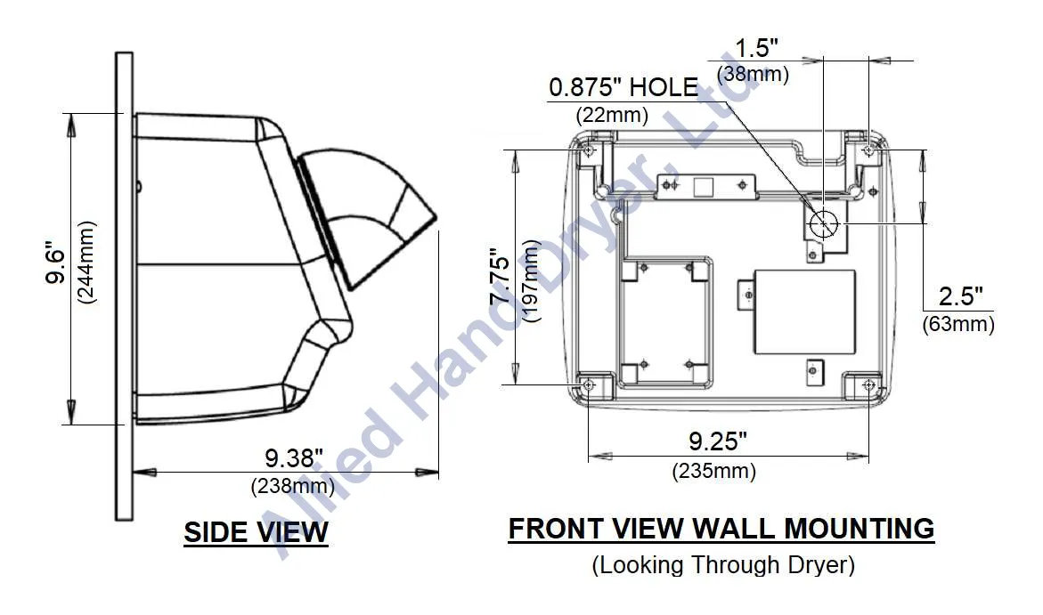 WORLD DRYER® DB-974 Airstyle™ Model B Series Hair Dryer - White Epoxy on Steel Push Button Surface-Mounted