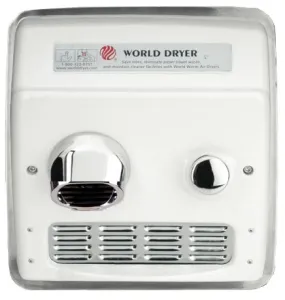 WORLD DRYER® RA57-Q974 Model A Series Hand Dryer - Cast-Iron White Porcelain Push Button Recessed (277V)