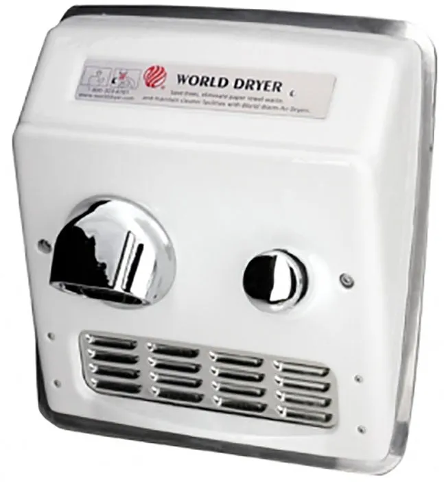 WORLD DRYER® RA57-Q974 Model A Series Hand Dryer - Cast-Iron White Porcelain Push Button Recessed (277V)