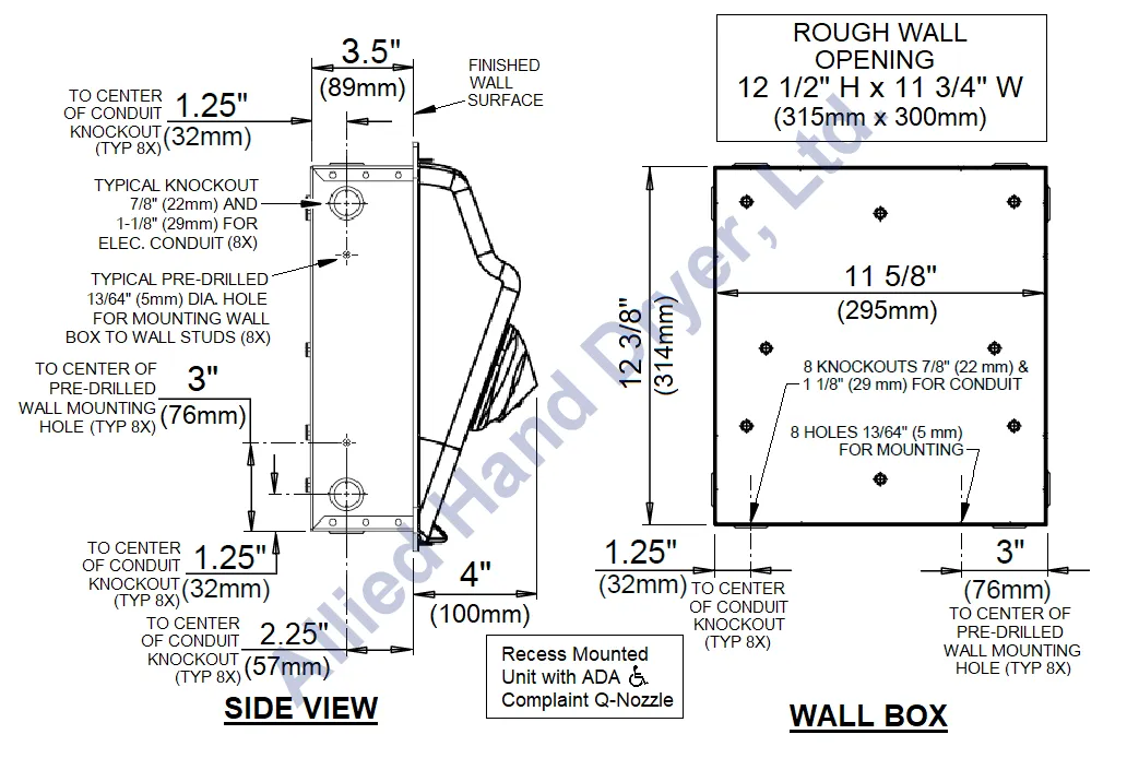 WORLD DRYER® RM548-Q974 AirMax™ Series Hand Dryer - Cast-Iron White Porcelain (NOT for use in North America)